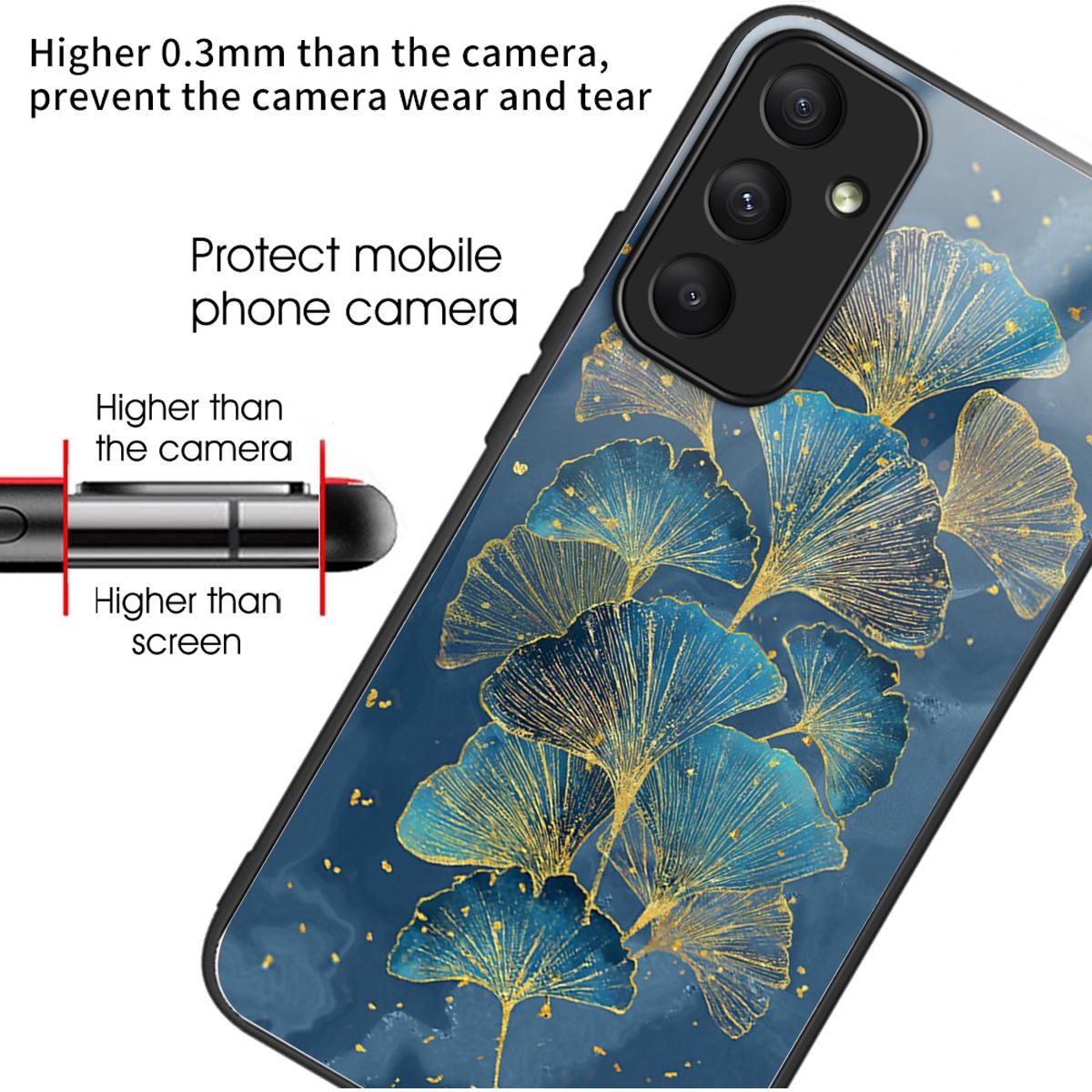 For Samsung Galaxy A35 5G Phone Case Drop-proof Tempered Glass Cover Ginkgo Leaves 
For Samsung Galaxy A35 5G Phone Case Drop-proof Tempered Glass Cover Ginkgo Leaves
