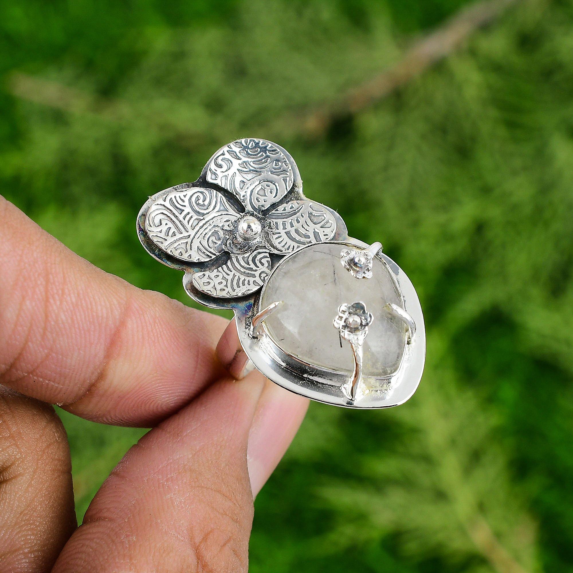Sterling Silver Pear Black Rutilated Quartz Gemstone Flower Promise Ring Jewelry Adjustable
Sterling Silver Pear Black Rutilated Quartz Gemstone Flower Promise Ring Jewelry Adjustable