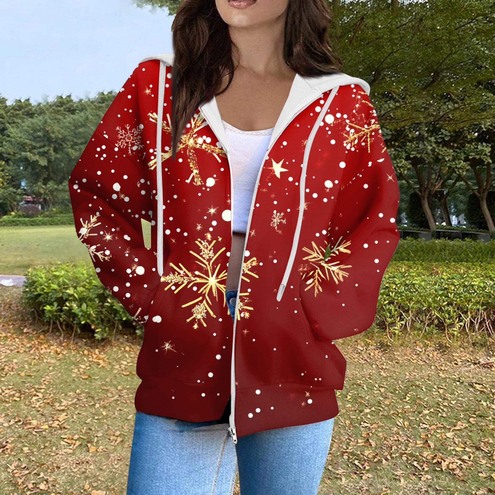 Женская модная повседневная толстовка с рождественским принтом и длинными рукавами, карманная куртка, пальто с капюшоном на молнии M красный
Женская модная повседневная толстовка с рождественским принтом и длинными рукавами, карманная куртка, пальто с капюшоном на молнии M красный