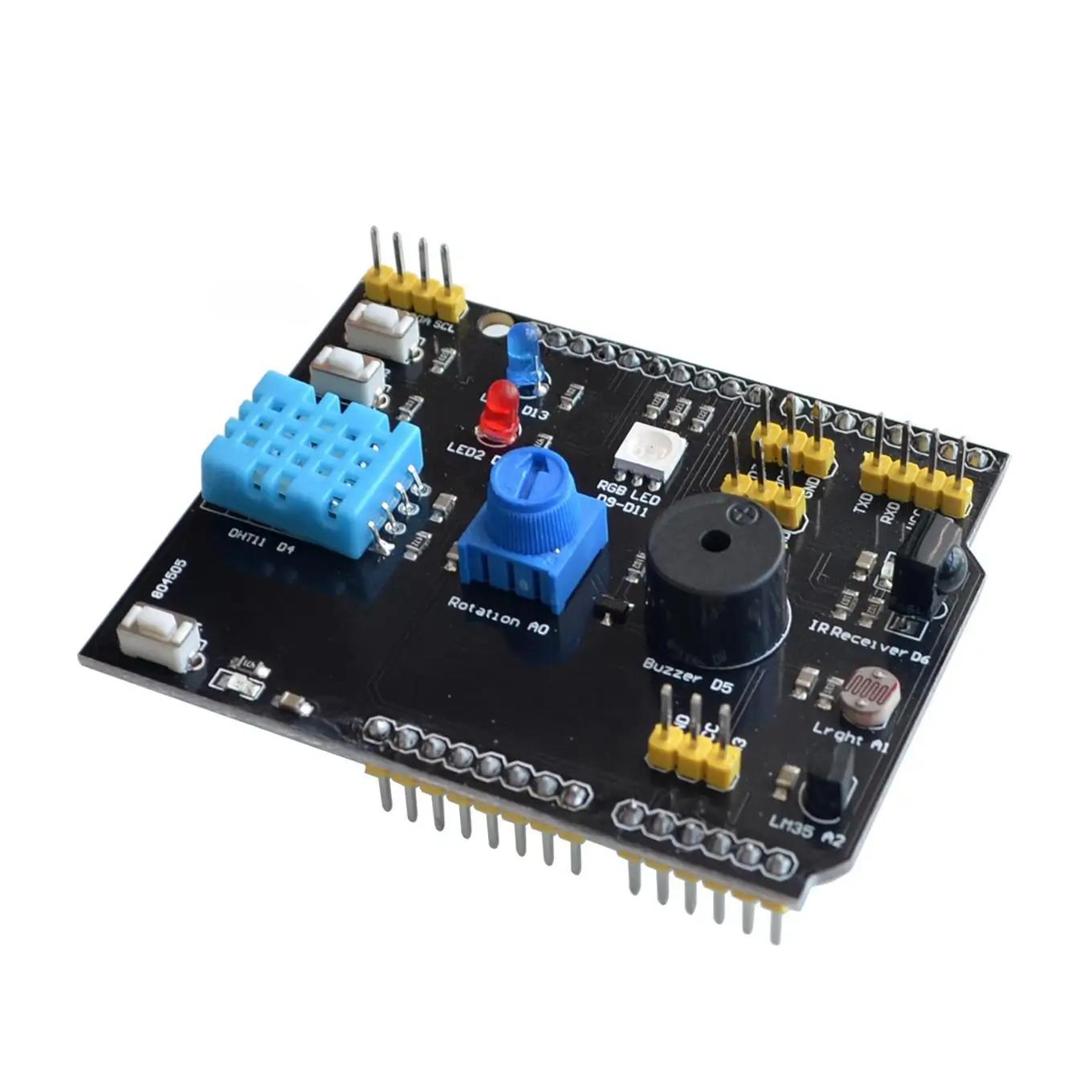 DHT11 LM35 Датчик температури та вологості Багатофункціональний адаптер плати розширення для Arduino UNO R3 RGB Світлодіодний ІЧ-приймач Зумер I2C
DHT11 LM35 Датчик температури та вологості Багатофункціональний адаптер плати розширення для Arduino UNO R3 RGB Світлодіодний ІЧ-приймач Зумер I2C
