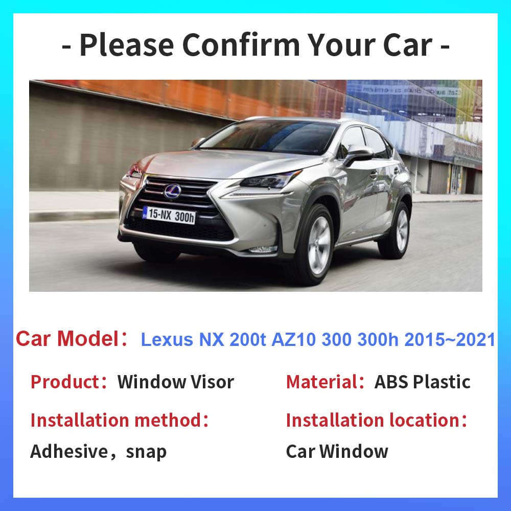 Автомобильный козырек на окно Lexus NX 200t AZ10 300 300h 2015~2025, навесы, солнцезащитные козырьки, дефлекторы, боковые дефлекторы, дымовые козырьки, аксессуары прозрачный
Автомобильный козырек на окно Lexus NX 200t AZ10 300 300h 2015~2025, навесы, солнцезащитные козырьки, дефлекторы, боковые дефлекторы, дымовые козырьки, аксессуары прозрачный