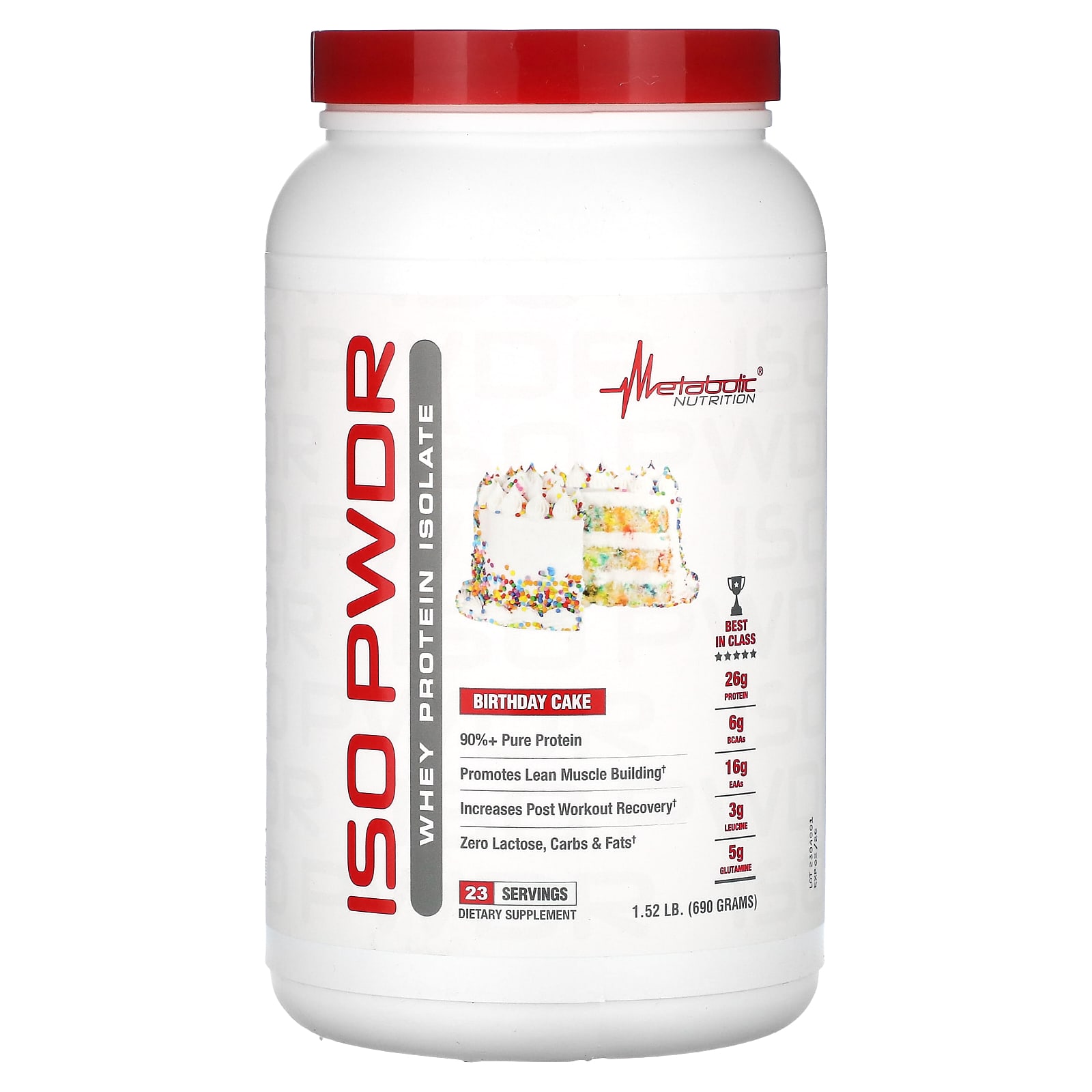 Metabolic Nutrition, ISOpwdr, Whey Protein Isolate, Birthday Cake Flavor, 1.52 lb (690 g)
Metabolic Nutrition, ISOpwdr, Whey Protein Isolate, Birthday Cake Flavor, 1.52 lb (690 g)