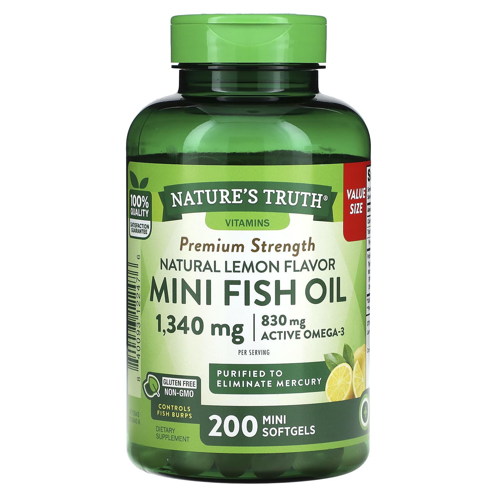 Nature S Truth, Mini Fish Oil, Premium Strength, Natural Lemon Flavor, 1,340Mg, 200 Mini Softgels (670Mg per Softgel)
Nature S Truth, Mini Fish Oil, Premium Strength, Natural Lemon Flavor, 1,340Mg, 200 Mini Softgels (670Mg per Softgel)