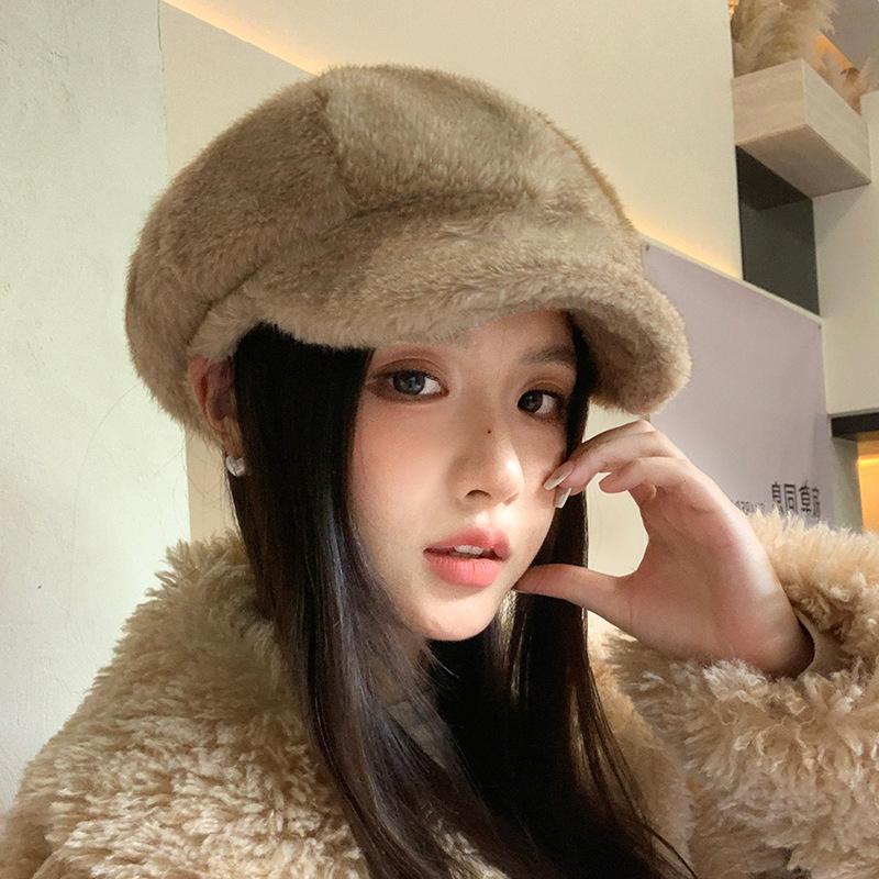 Осень и Зима Бархатная Утолщенная Имитация Норки Берет Восьмиугольная Шляпа Ветрозащитная Теплая Шляпа One Size