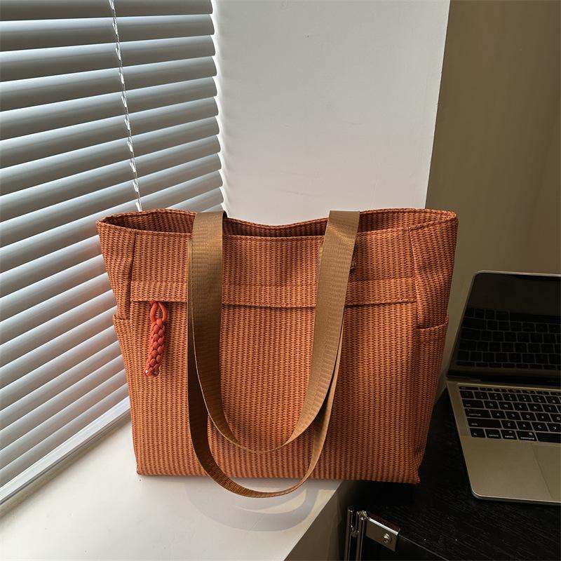 Вместительная тканевая сумка высокой текстуры женская сумка для учебы/работы, универсальная повседневная наплечная сумка-тоут оранжевый