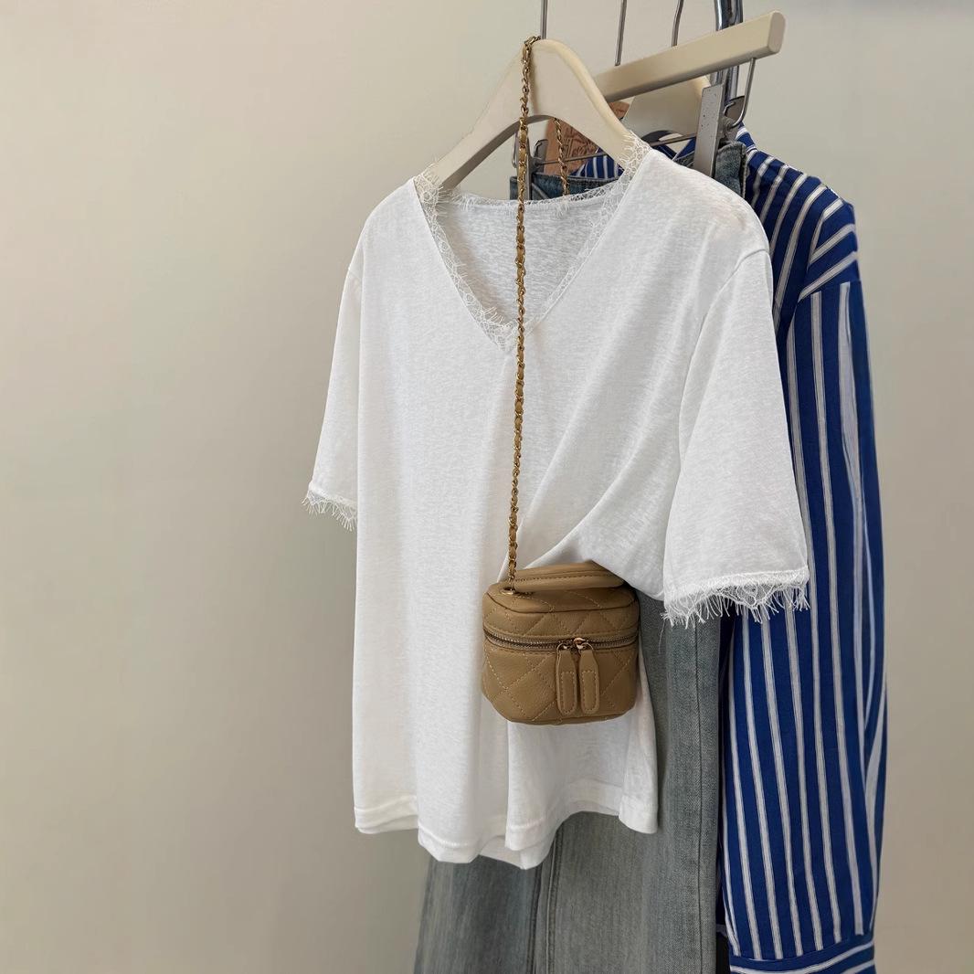 Women s Lace Trim Ballet V-Neck Short Sleeve Loose Tee - Summer Korean Style Medium белый
Women s Lace Trim Ballet V-Neck Short Sleeve Loose Tee - Summer Korean Style Medium белый