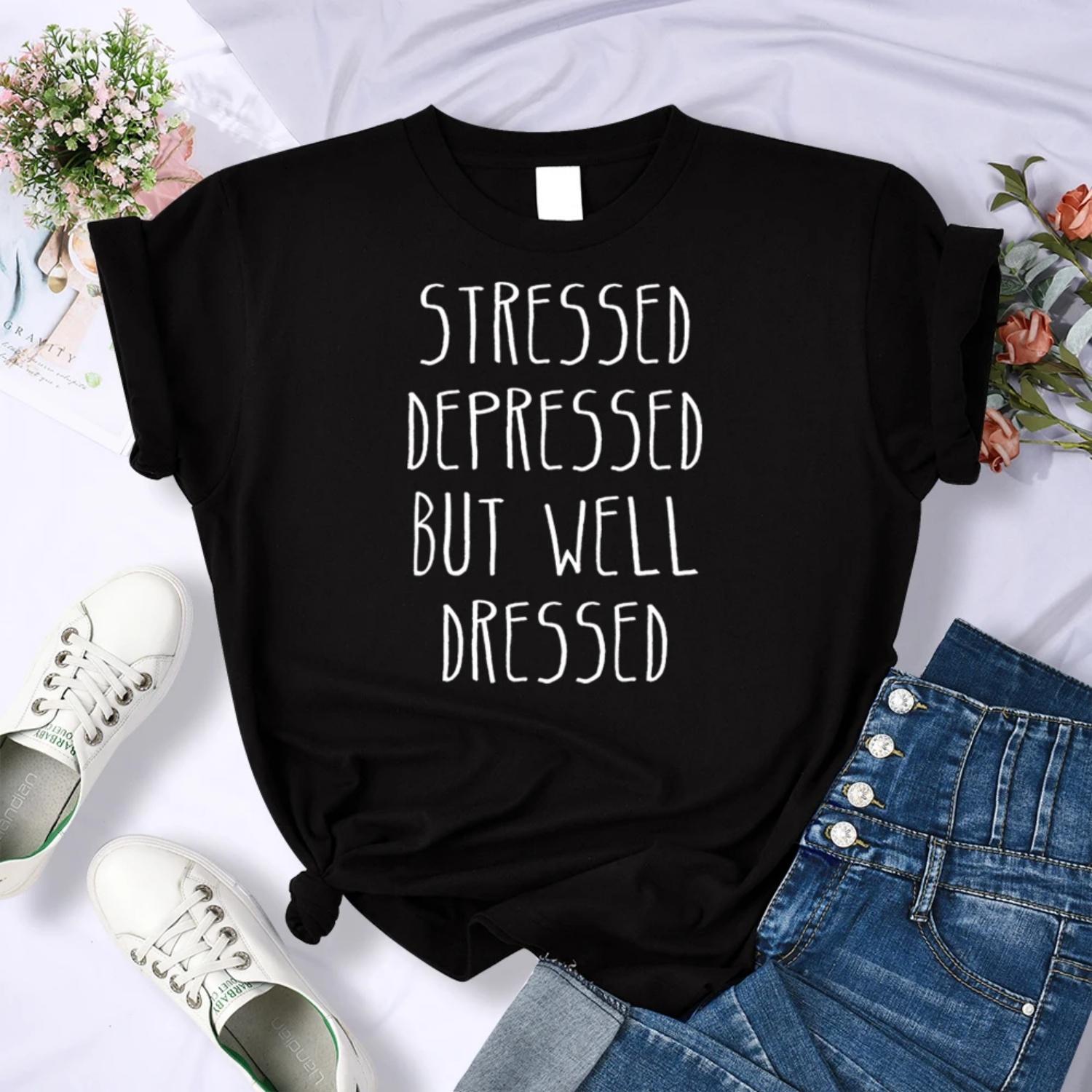 Stressed Depressed But Well Dressed 2022 Summer funny t-shirt women brand tops harajuku t-shirt Breathable high quality tshirt XXXXXL чорний
Stressed Depressed But Well Dressed 2022 Summer funny t-shirt women brand tops harajuku t-shirt Breathable high quality tshirt XXXXXL чорний