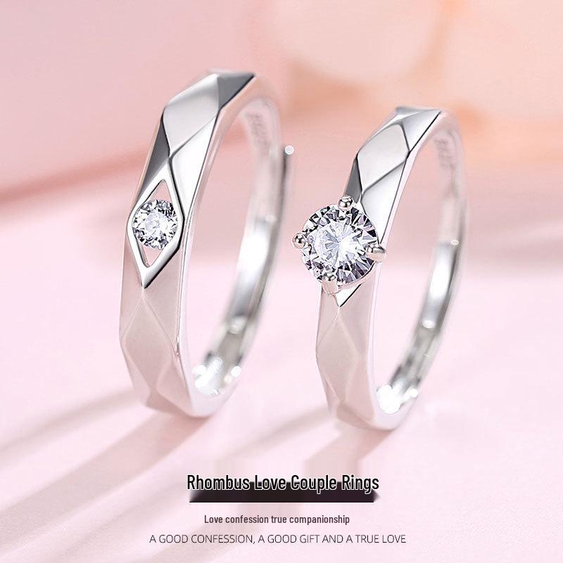 925 Sterling Silver Rhombus Couple Rings - Simple, Fashionable Token of Love for Boyfriends and Girlfriends Adjustable Opening
925 Sterling Silver Rhombus Couple Rings - Simple, Fashionable Token of Love for Boyfriends and Girlfriends Adjustable Opening