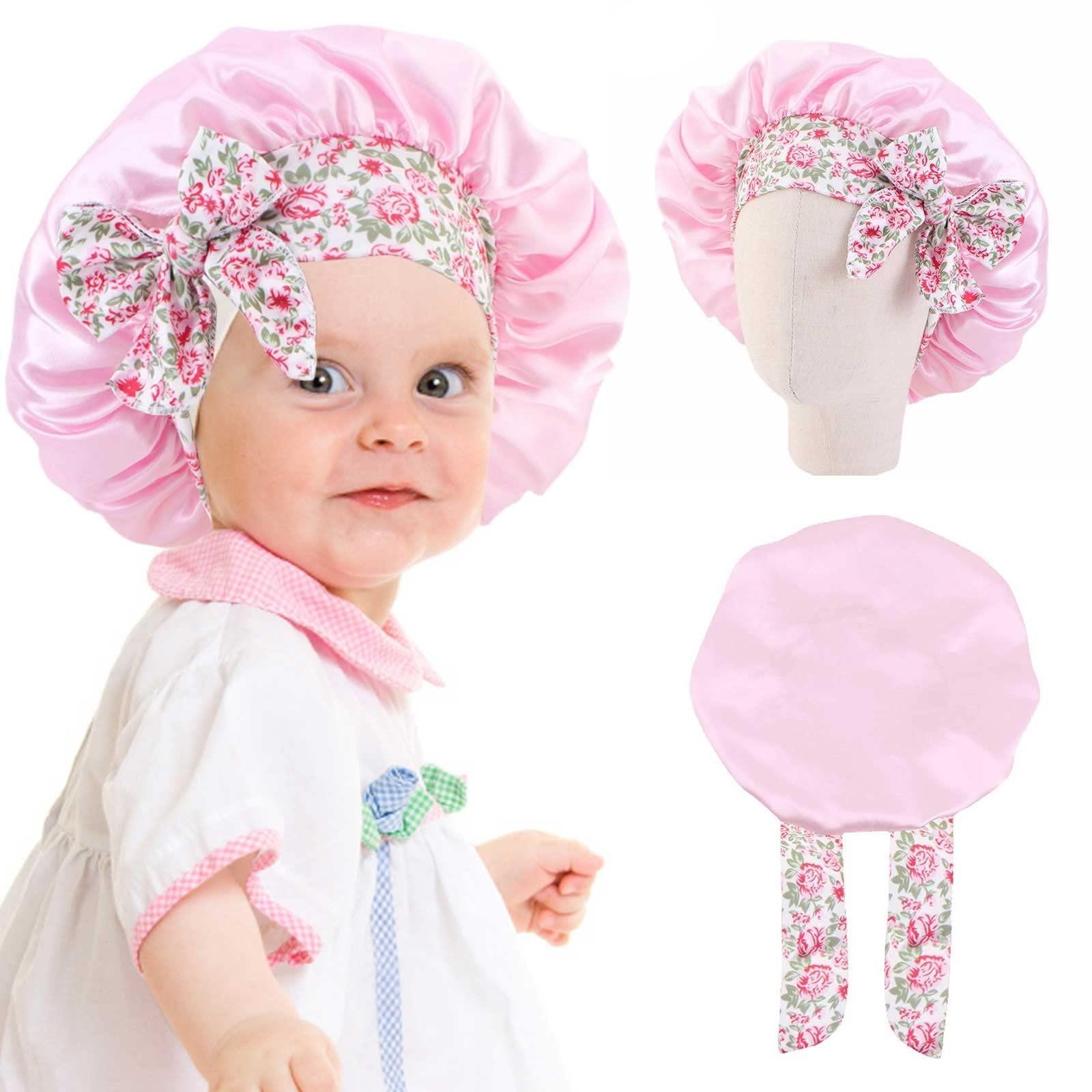 Эластичная повязка на голову Сатиновая шапочка для сна Детская бабочка Детская сатиновая круглая шапочка Шапочка для ухода за волосами Однотонная шапочка для душа One Size розовый