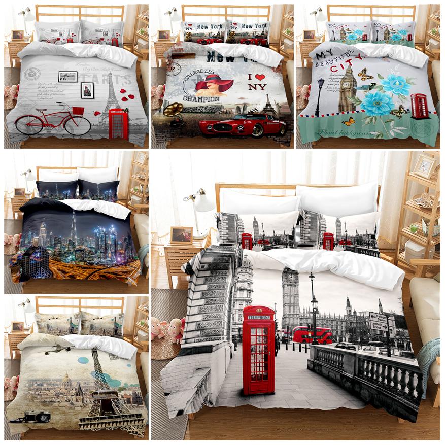 3D комплект постельного белья с архитектурным пейзажем, пододеяльник, наволочка, комплект постельного белья, пододеяльник, полноразмерная односпальная/двуспальная кровать, украшение дома