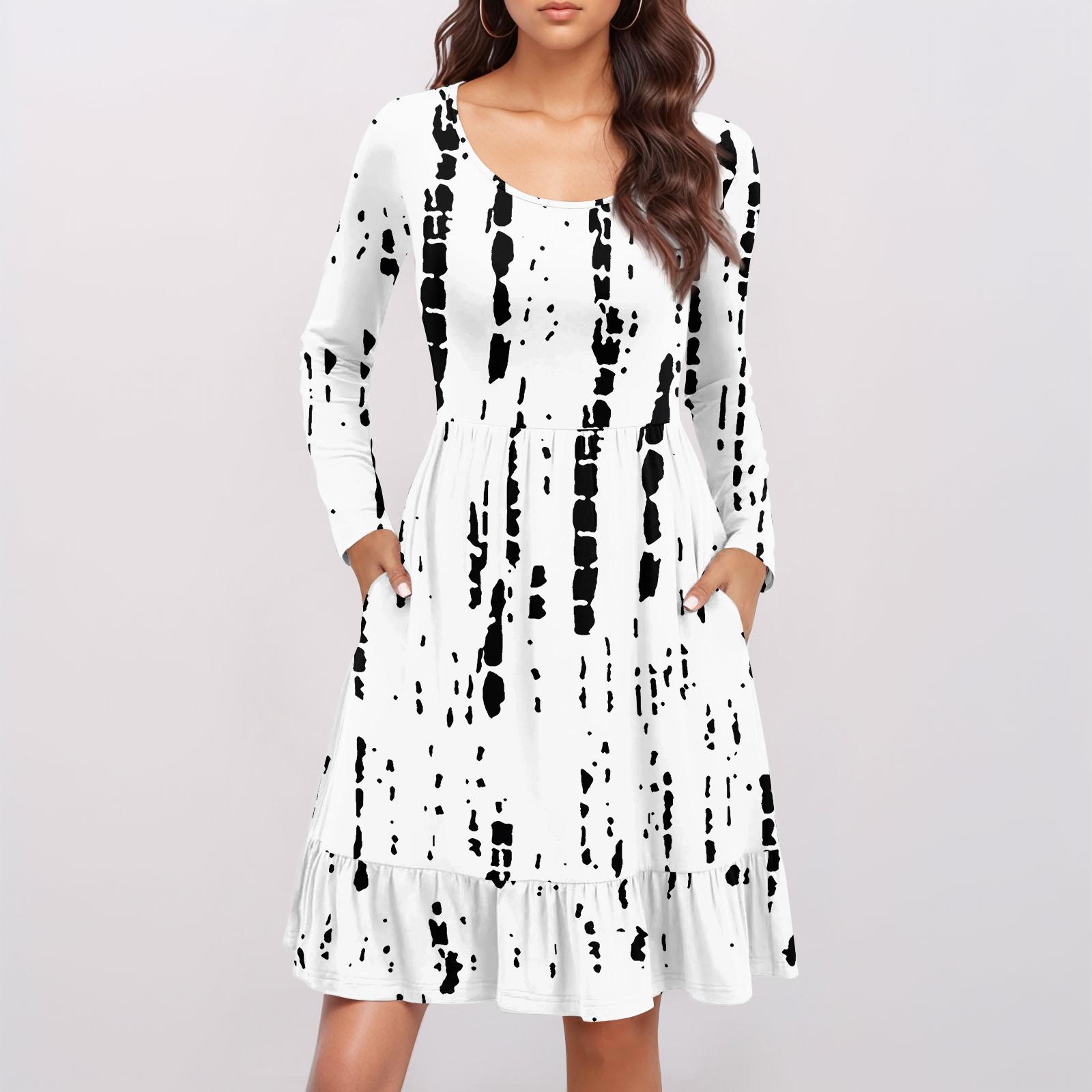 Женское модное платье с круглым вырезом и длинными рукавами, с принтом, свободная талия, плиссированное повседневное платье XL белый
Женское модное платье с круглым вырезом и длинными рукавами, с принтом, свободная талия, плиссированное повседневное платье XL белый