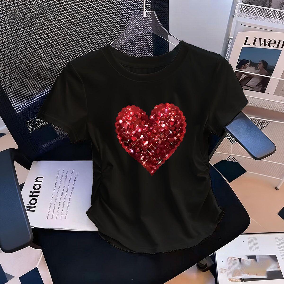 Womens WaistDefining Elastic T Shirt Red Shiny Heart printed Short Sleeve Round Neck top tee Street Style tshirts XL
Womens WaistDefining Elastic T Shirt Red Shiny Heart printed Short Sleeve Round Neck top tee Street Style tshirts XL