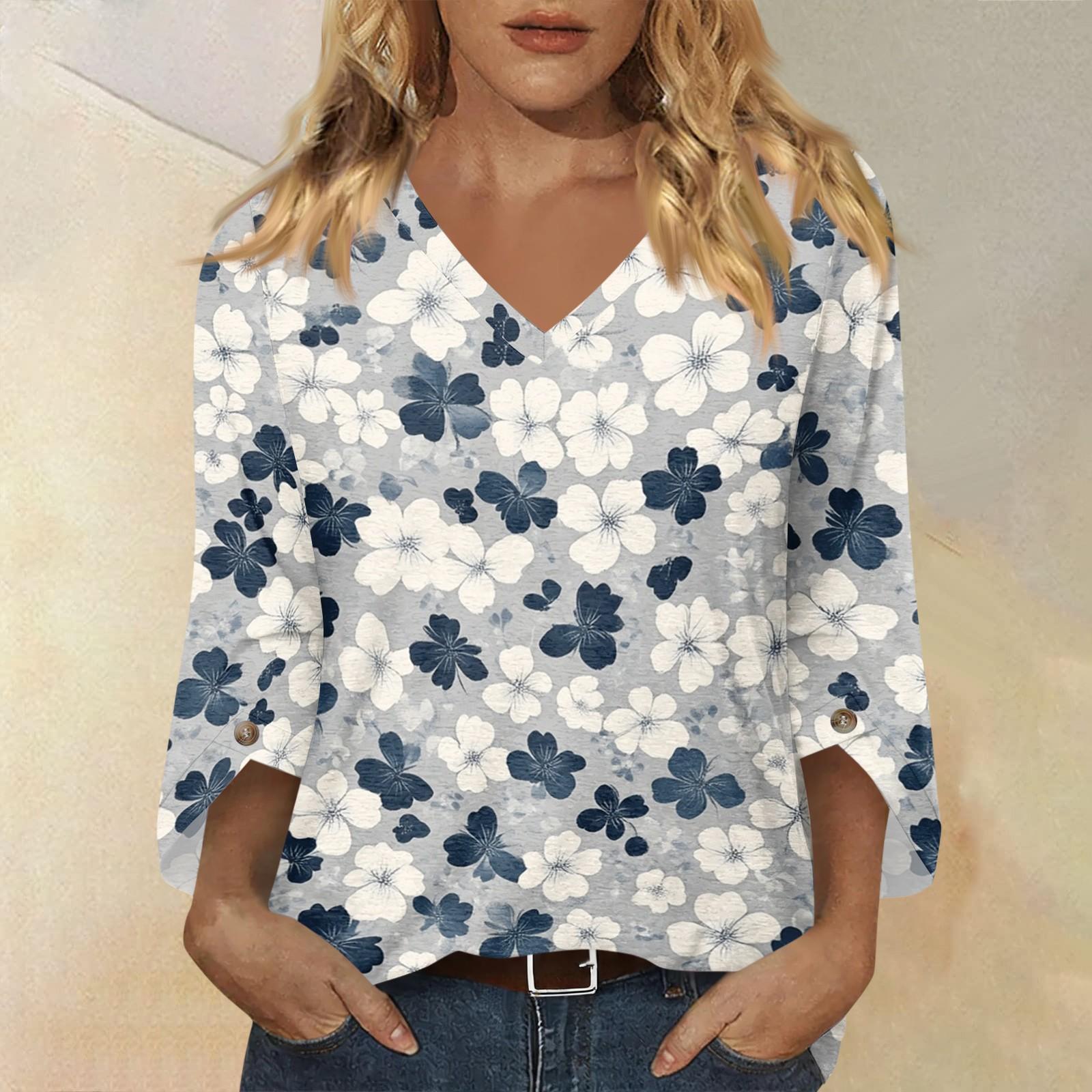 Womens V Neck Floral Print Blouse Loose Fit Three Quarter Sleeve Casual Top Lightweight Pullover Shirt for Daily Wear M
Womens V Neck Floral Print Blouse Loose Fit Three Quarter Sleeve Casual Top Lightweight Pullover Shirt for Daily Wear M