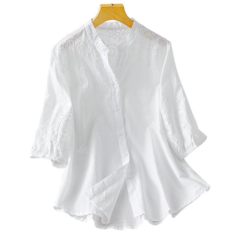 V-neck White Shirt for Women with 7-quarter Sleeve Spring and Summer New Pure Cotton Embroidered Top Temperament Light-client Shirt M
V-neck White Shirt for Women with 7-quarter Sleeve Spring and Summer New Pure Cotton Embroidered Top Temperament Light-client Shirt M
