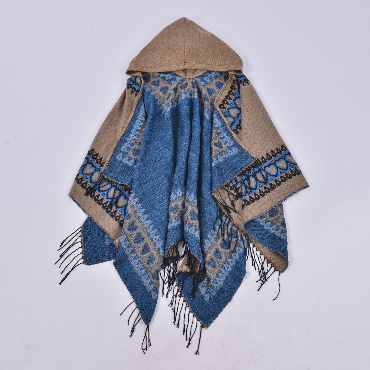 Европейская и американская модная утолщенная красочная полосатая шаль из пашмины на осень-зиму, теплая жаккардовая длинная накидка с капюшоном дубильная кора