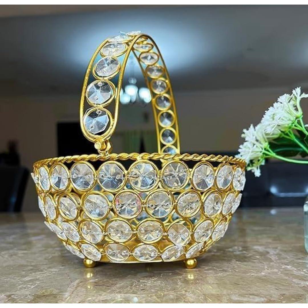 URBAN LOOP DECOR® Gold Coated Plated Crystal Studd Flower Basket, Elegant Design
URBAN LOOP DECOR® Gold Coated Plated Crystal Studd Flower Basket, Elegant Design