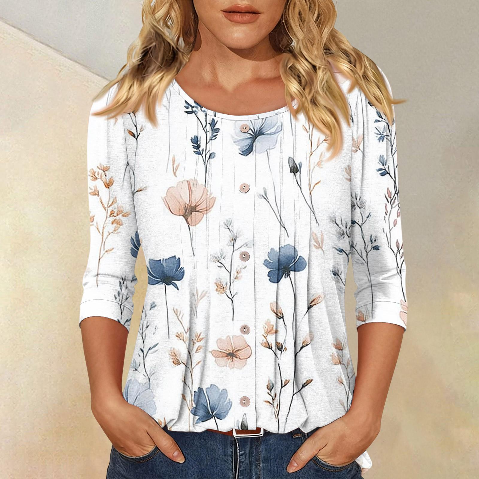 Women s Fashionable Casual Three-quarter Sleeve Button-down Floral Print Round Neck Top XL білий
Women s Fashionable Casual Three-quarter Sleeve Button-down Floral Print Round Neck Top XL білий