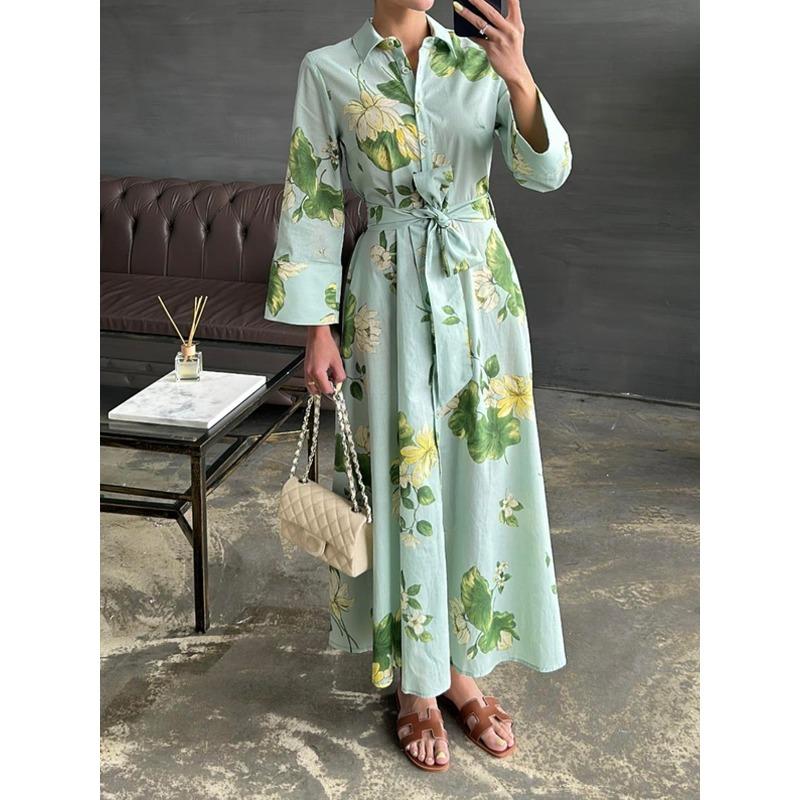 women s Floral Printed Collared Long Sleeve Belted Maxi Dress Button Down A Line Casual Long Dresses S зелёный
women s Floral Printed Collared Long Sleeve Belted Maxi Dress Button Down A Line Casual Long Dresses S зелёный