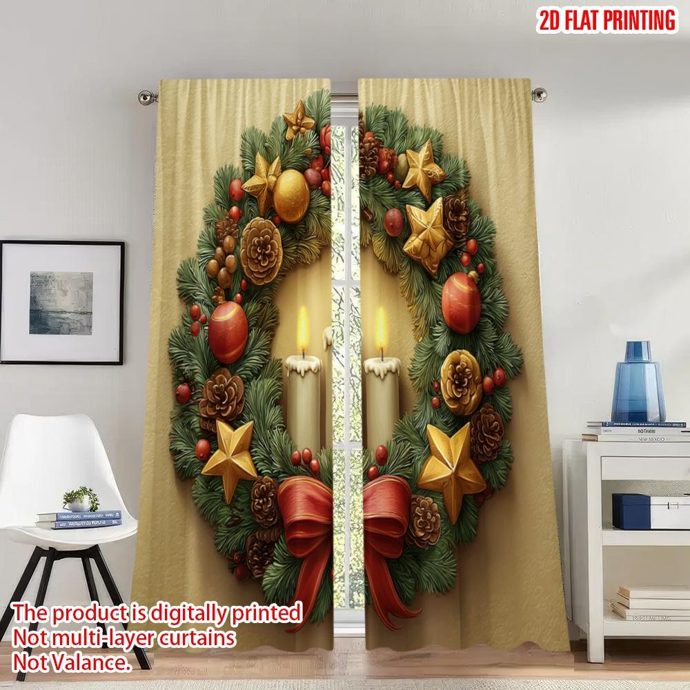 Set Of 2 Flat Printing Merry Christmas Trendy Curtains Wreath Candles Stars Digital Printed Polyester Drapes Party Made W100*H70(CM)-Rod Pocket&1PCS
Set Of 2 Flat Printing Merry Christmas Trendy Curtains Wreath Candles Stars Digital Printed Polyester Drapes Party Made W100*H70(CM)-Rod Pocket&1PCS