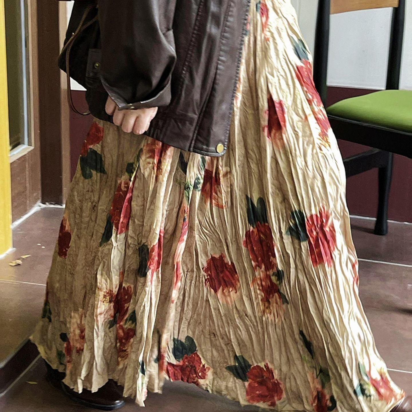 Юбка-плиссе с рисунком тай-дай, масляная краска, высокая талия, осень-зима, ретро, тонкий живот, юбка Zen, длинная юбка 4XL