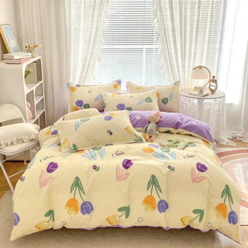 Теплые комплекты постельного белья с милыми цветами, пододеяльник с простыней, наволочки для девочек и женщин, постельное белье, модный домашний текстиль, 4 шт. 150x200cm 4pcs