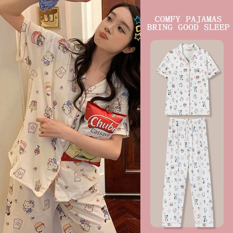 Japanese Kitty cat pajamas women s summer thin short-sleeved trousers loose plus size girl raw loungewear set M
Japanese Kitty cat pajamas women s summer thin short-sleeved trousers loose plus size girl raw loungewear set M