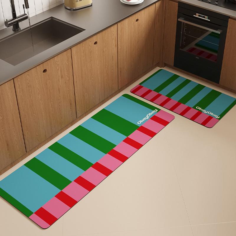 Коврик для кухни, красочный полосатый коврик, противоскользящий, маслостойкий, напольный коврик, водонепроницаемые коврики из ПВХ-кожи, ковры с длинной полосой для украшения дома 50x80cm