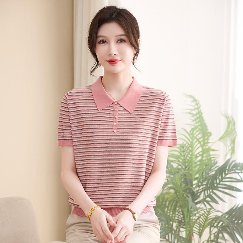 Women s Striped Lyocell Tencel Short-Sleeve Polo Shirt - Elegant Loose Fit, Slimming Knitwear Top with Lapel for Moms 5XL (150-165 lbs) рожевий
Women s Striped Lyocell Tencel Short-Sleeve Polo Shirt - Elegant Loose Fit, Slimming Knitwear Top with Lapel for Moms 5XL (150-165 lbs) рожевий