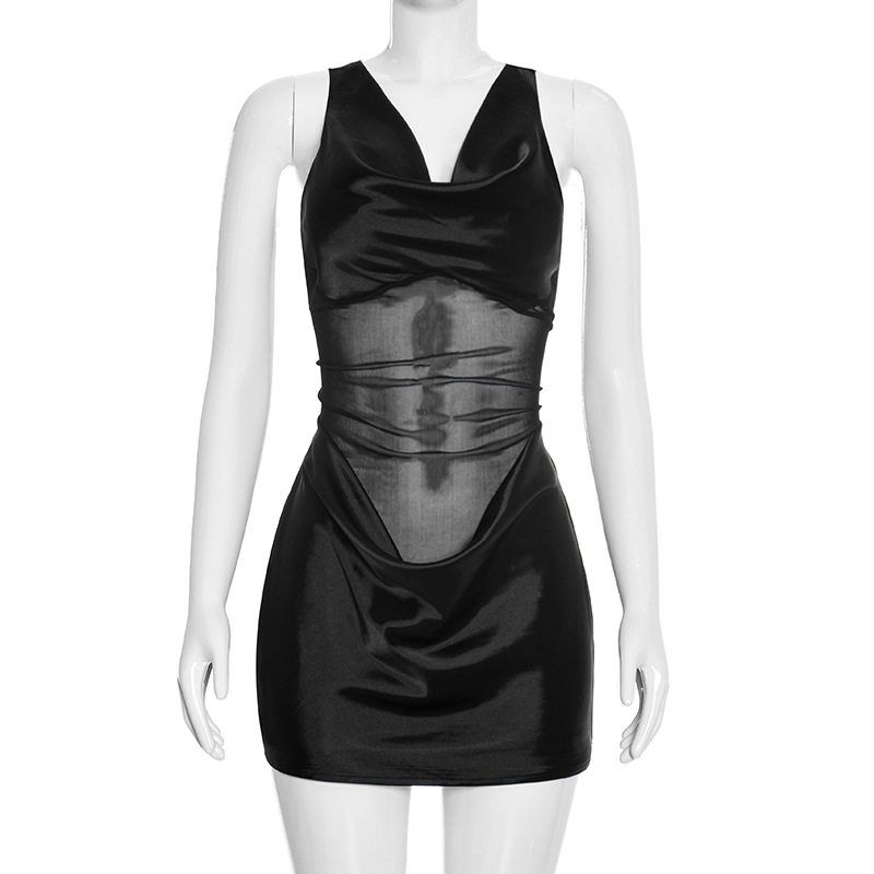 C26Ds017 European and American Women s Clothing Summer New Solid Color Sexy Woven Patchwork Mesh Sleeveless Slim Short Dress Black (Ready to Ship) S
C26Ds017 European and American Women s Clothing Summer New Solid Color Sexy Woven Patchwork Mesh Sleeveless Slim Short Dress Black (Ready to Ship) S
