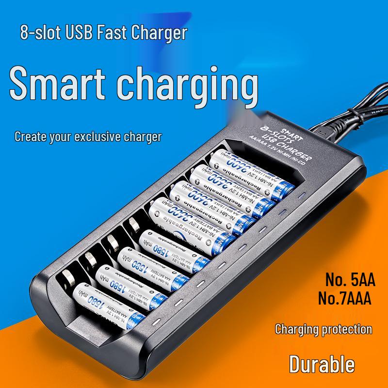8-слотовое USB-зарядное устройство для 1,2 В Ni-MH AA/AAA аккумуляторов с независимой зарядкой и функцией автоматического отключения
8-слотовое USB-зарядное устройство для 1,2 В Ni-MH AA/AAA аккумуляторов с независимой зарядкой и функцией автоматического отключения
