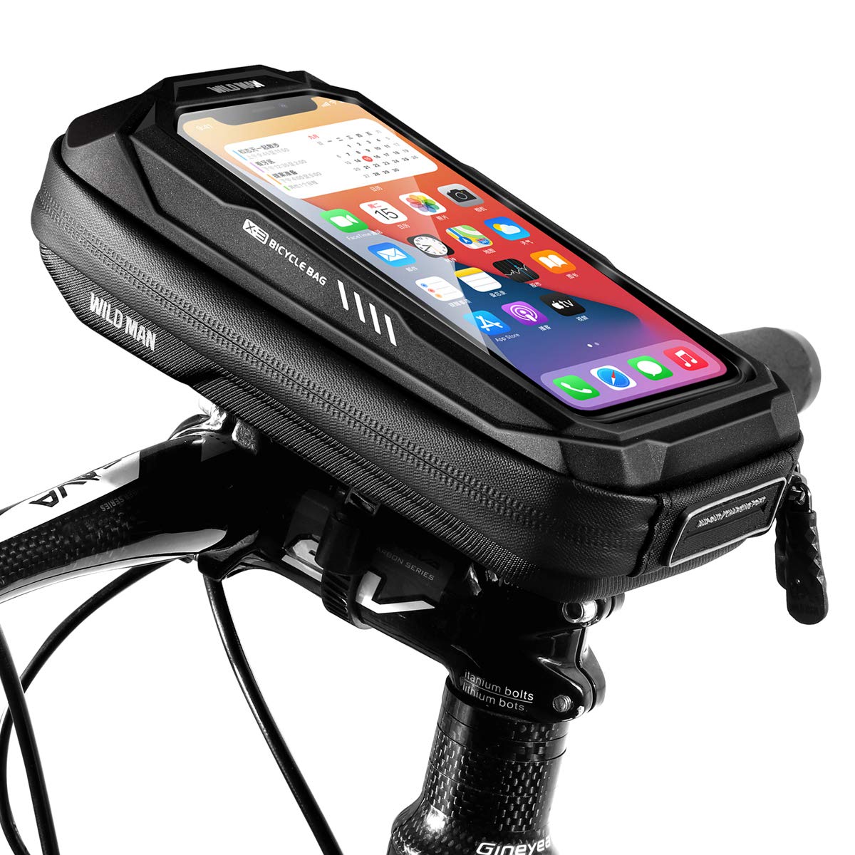 WILD MAN Rainproof Phone Holder Type Handlebar Bike Bag with Touchscreen for MTB Mountain Road Bike Cycling (X3, Black)
WILD MAN Rainproof Phone Holder Type Handlebar Bike Bag with Touchscreen for MTB Mountain Road Bike Cycling (X3, Black)