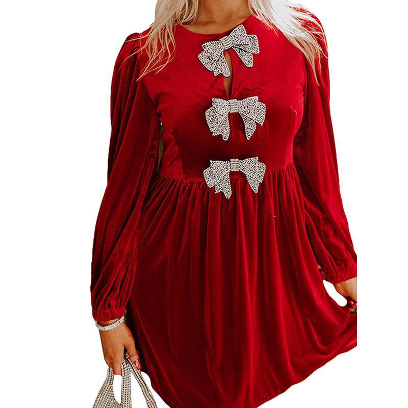 Elegant Bowknot Patchwork Velvet Long Sleeve Pullover Dress for Women - Autumn European & American Style Large
Elegant Bowknot Patchwork Velvet Long Sleeve Pullover Dress for Women - Autumn European & American Style Large