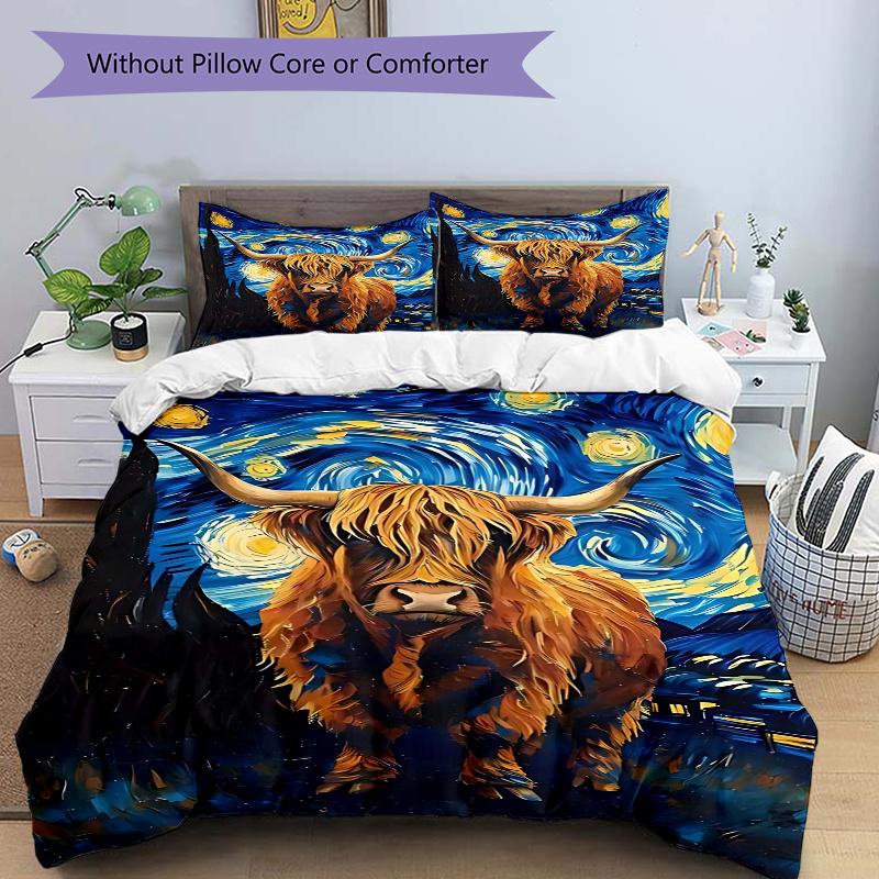 3pcs Starry Night Highland Cow Comforter Set with 1 Quilt Cover and 2 Pillowcases (No Core) - Home Decor, Festival Gift, Polyester Fabric, Anime Carto 135x200cm
3pcs Starry Night Highland Cow Comforter Set with 1 Quilt Cover and 2 Pillowcases (No Core) - Home Decor, Festival Gift, Polyester Fabric, Anime Carto 135x200cm