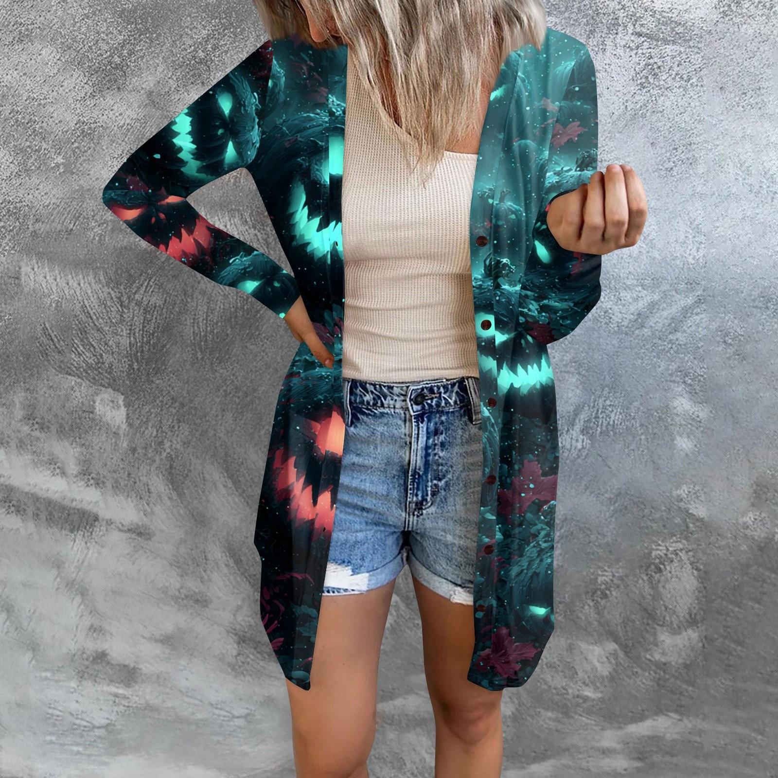 Жіночий повсякденний кардиган на Хеллоуїн з принтом і довгими рукавами з кишенями XL синій
Жіночий повсякденний кардиган на Хеллоуїн з принтом і довгими рукавами з кишенями XL синій