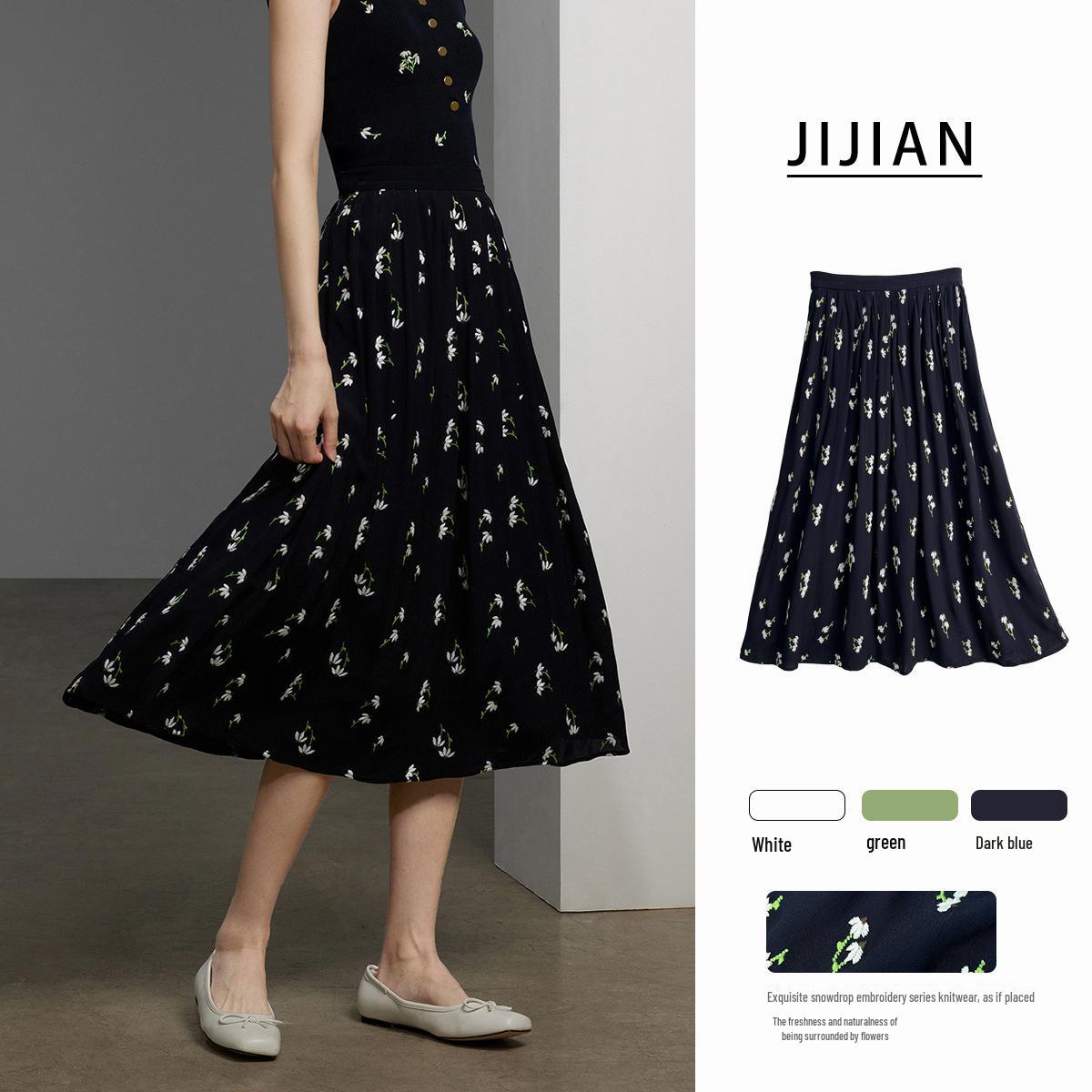 Gentle Floral Embroidered Pleated Mid-Length Skirt Medium темно-синього кольору
Gentle Floral Embroidered Pleated Mid-Length Skirt Medium темно-синього кольору