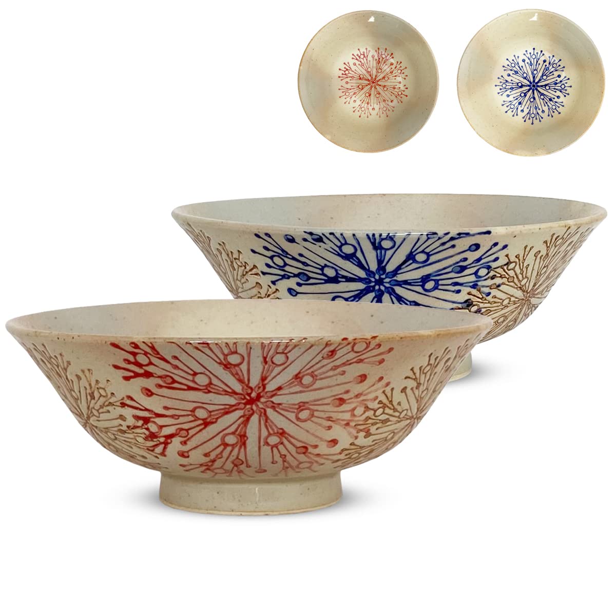Isaoyama Kiln Pair Shallow Chawan Diameter Hasami Ware Made in Japan Flower Core Crest Red Blue J-kitchens 14x5.5cm
Isaoyama Kiln Pair Shallow Chawan Diameter Hasami Ware Made in Japan Flower Core Crest Red Blue J-kitchens 14x5.5cm