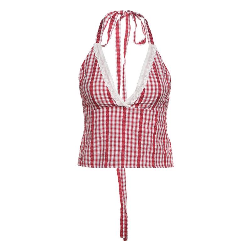 American Retro Red & White Plaid Halter Top + Skirt Set - Spicy Vacation Style Medium
American Retro Red & White Plaid Halter Top + Skirt Set - Spicy Vacation Style Medium