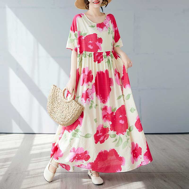 Simple and Fashionable Long Skirt Summer Short Sleeved Round Neck Printed Dress One size
Simple and Fashionable Long Skirt Summer Short Sleeved Round Neck Printed Dress One size