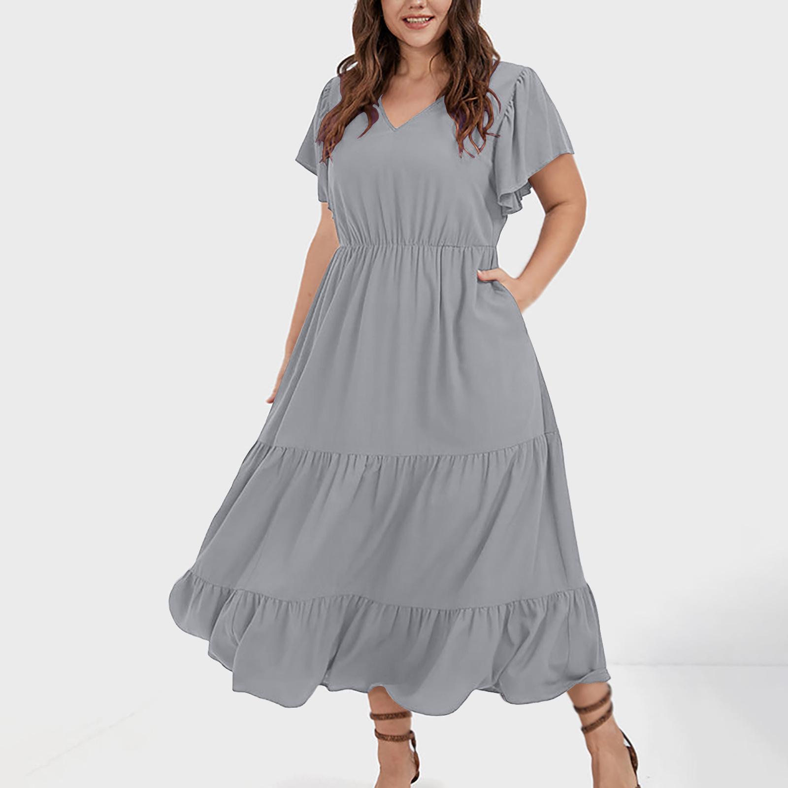 Women s V-Neck Short Sleeve Wrap Dress with Ruffled Hem and Pockets, Available in Multiple Colors 5XL сірий колір
Women s V-Neck Short Sleeve Wrap Dress with Ruffled Hem and Pockets, Available in Multiple Colors 5XL сірий колір