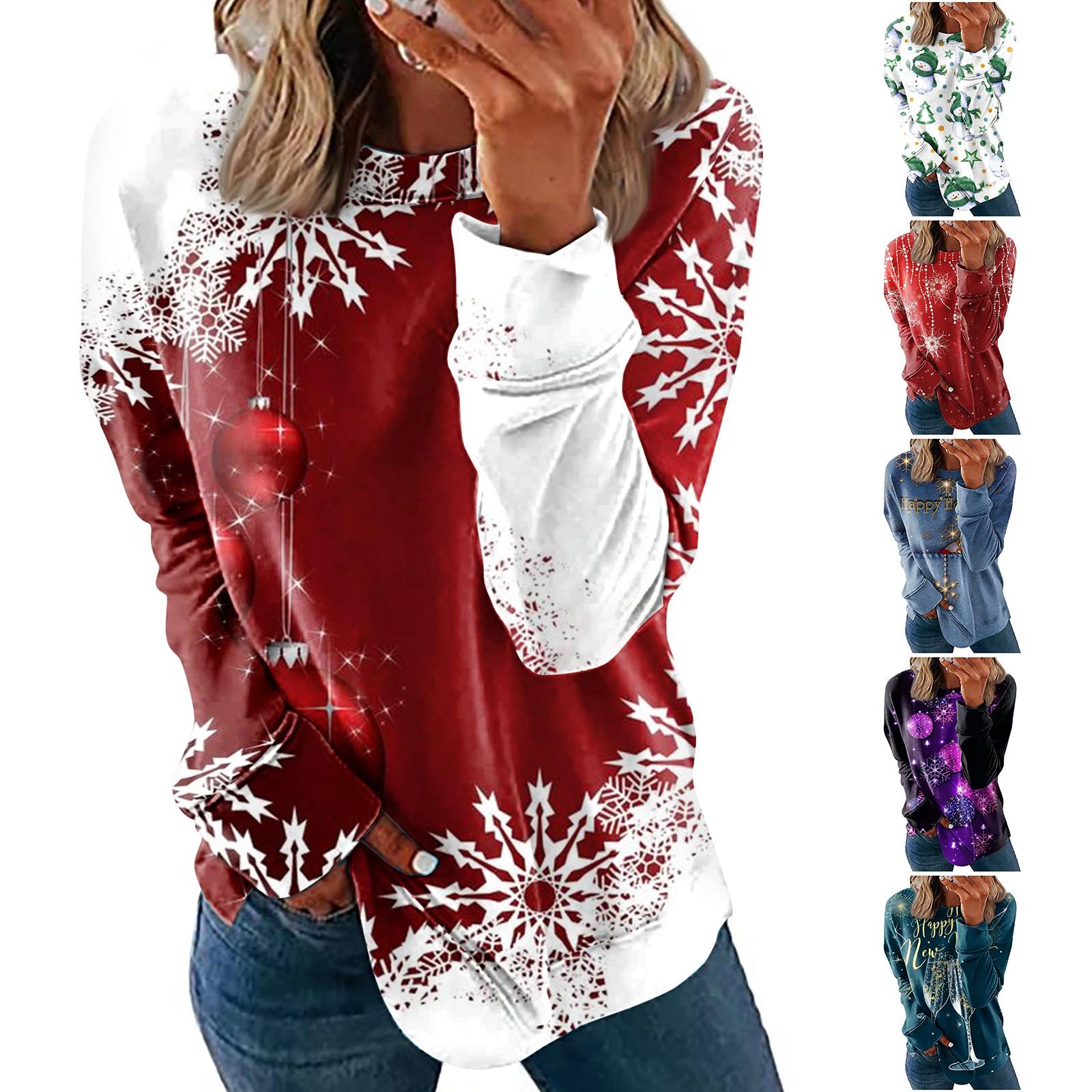 Женский модный повседневный рождественский пуловер с круглым вырезом и длинным рукавом с принтом 
Женский модный повседневный рождественский пуловер с круглым вырезом и длинным рукавом с принтом