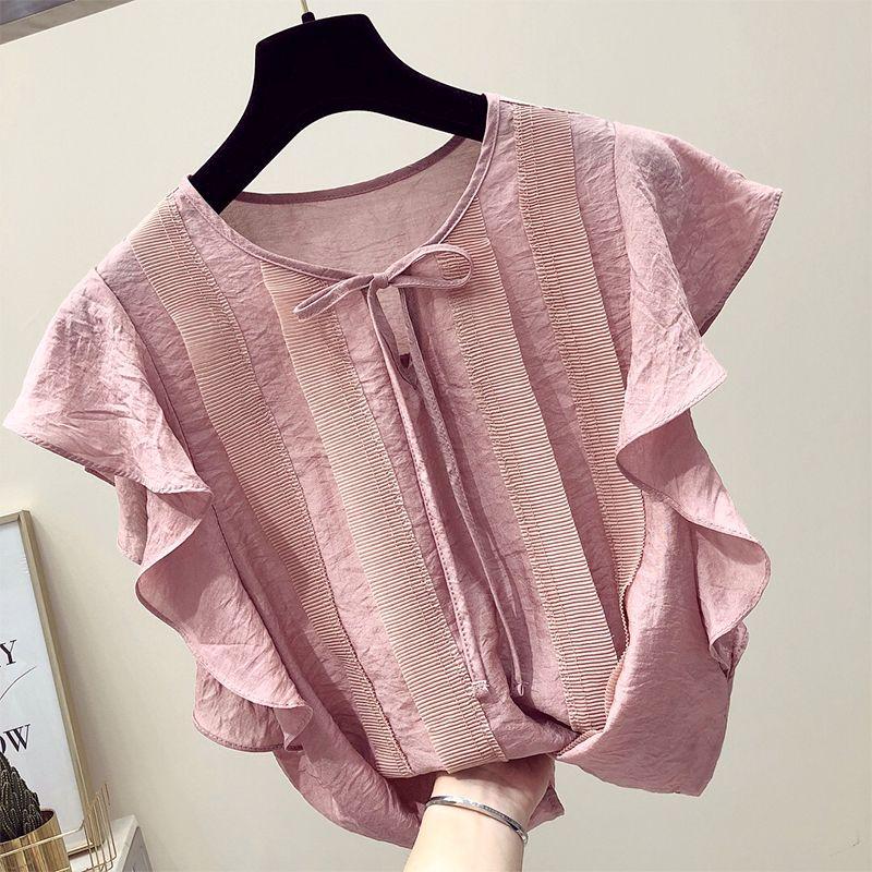 Women s Korean Ruffle Lace Up Chic Sweet Blouse Summer Trendy Round Neck Short Sleeve Shirt Solid Color Casual Tops Blusas Mujer L рожевий
Women s Korean Ruffle Lace Up Chic Sweet Blouse Summer Trendy Round Neck Short Sleeve Shirt Solid Color Casual Tops Blusas Mujer L рожевий