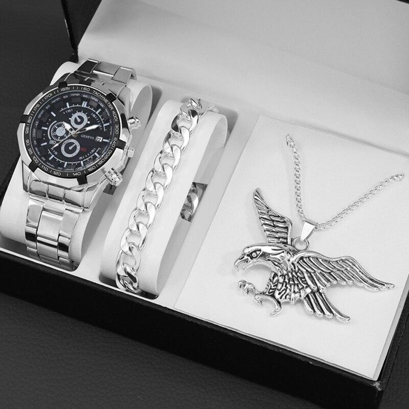3PCS Set Luxury Fashion Mens Watches Men Business Quartz Watch Male Casual Necklace Bracelet Wristwatch
3PCS Set Luxury Fashion Mens Watches Men Business Quartz Watch Male Casual Necklace Bracelet Wristwatch