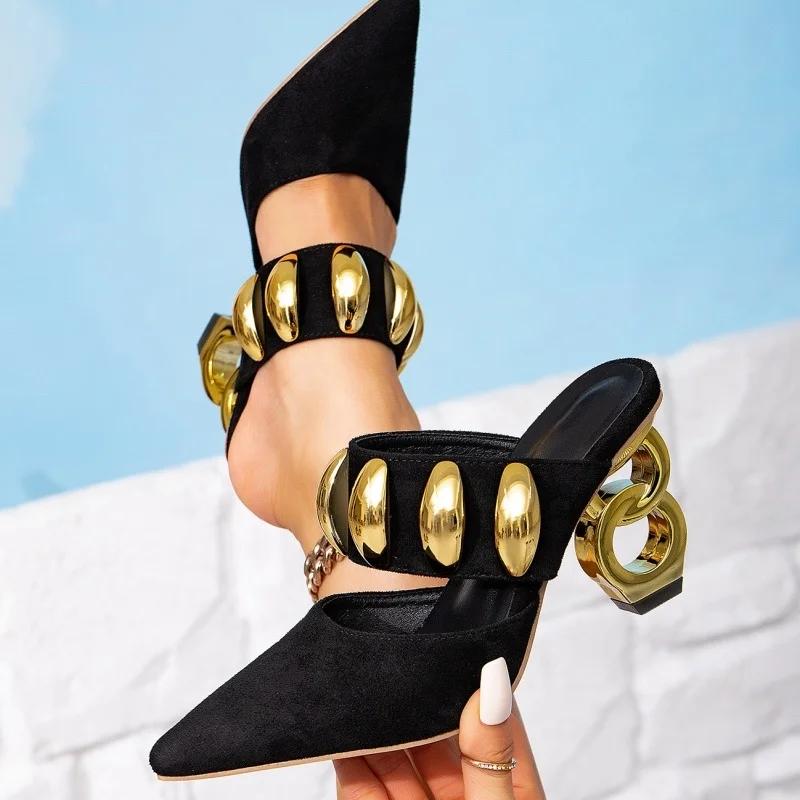 Fashion Black Summe Women Sandals High Heels Pointed-toe with Gold Metal Decoration Woman Sandals Slippers Gold Heels Slip-on 42
Fashion Black Summe Women Sandals High Heels Pointed-toe with Gold Metal Decoration Woman Sandals Slippers Gold Heels Slip-on 42