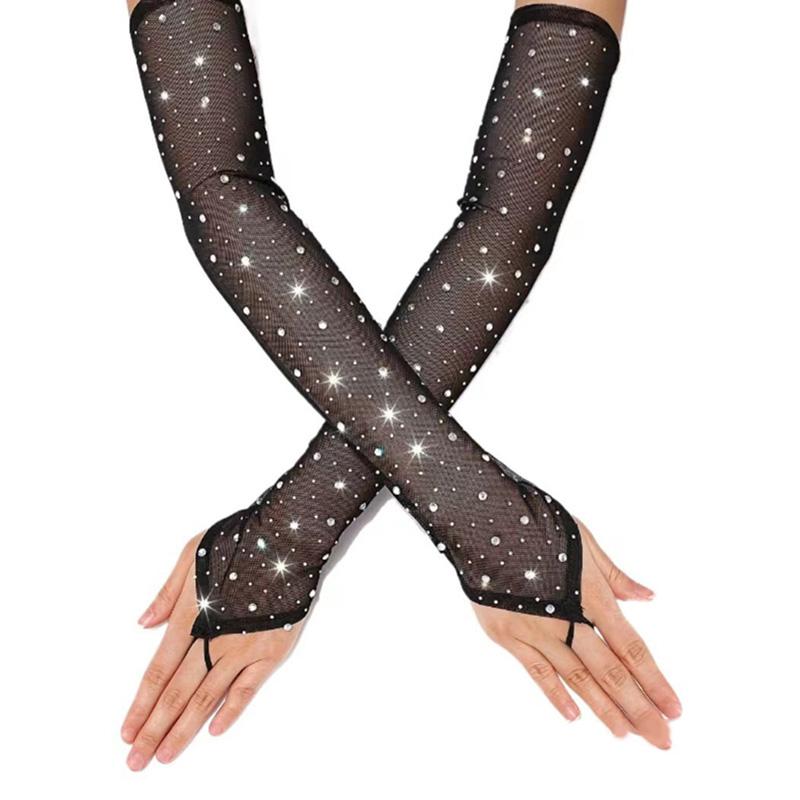 Women Rhinestone Mesh Hook Finger Long Gloves Sexy Party Transparent Breathable Fingerless Gloves Elasticity Arm Sleeves One Size
Women Rhinestone Mesh Hook Finger Long Gloves Sexy Party Transparent Breathable Fingerless Gloves Elasticity Arm Sleeves One Size
