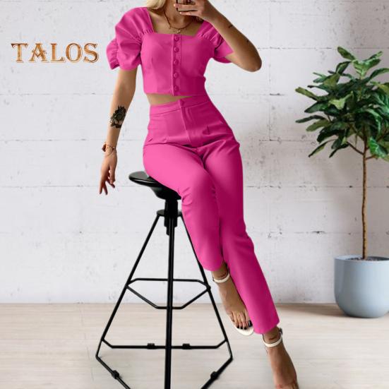 2 шт./компл., женский топ, брюки, костюм с пышными рукавами и квадратным вырезом, однобортный укороченный топ с высокой талией, облегающие однотонные брюки, одежда для офиса M абрикосовый 
2 шт./компл., женский топ, брюки, костюм с пышными рукавами и квадратным вырезом, однобортный укороченный топ с высокой талией, облегающие однотонные брюки, одежда для офиса M абрикосовый