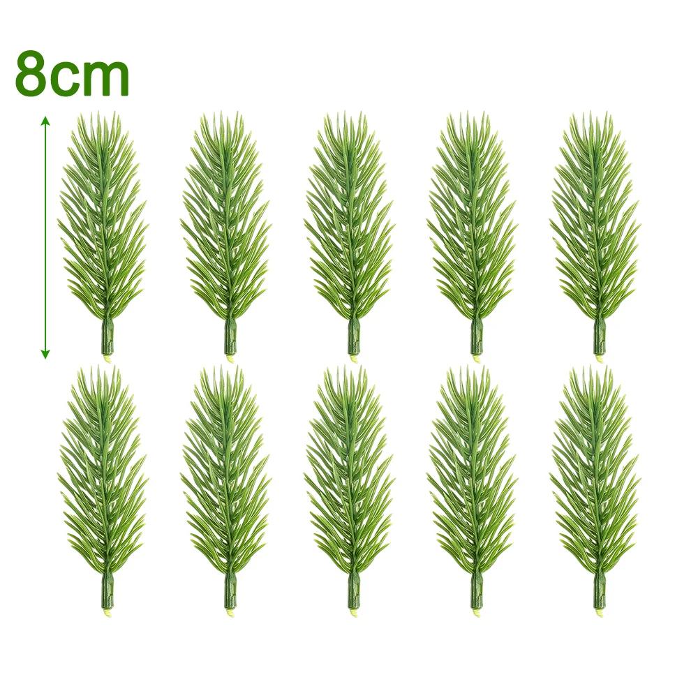 Мини Искусственные Ветки Сосновой Хвои Сделай Сам Зеленые Снежные Сосновые Ветки Искусственные Растения Украшение для Рождественской Елки Венок Домашний Декор Оптом 10PCS