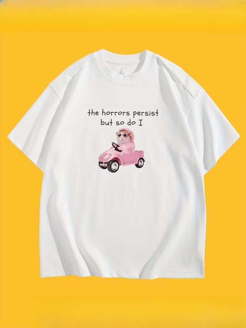Pink Driving Rat Tshirt with the Horrors Persists But So Do I Print Unisex Women Unisex Casual Tops Fashion Daily Streetwear S
Pink Driving Rat Tshirt with the Horrors Persists But So Do I Print Unisex Women Unisex Casual Tops Fashion Daily Streetwear S