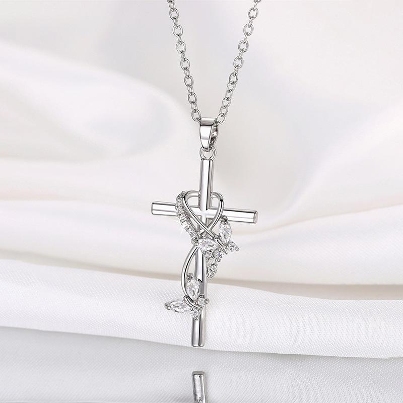 1 PC Silver Bow Cross Pendant Necklace Adorned with Charming Blue Gemstones for Women
1 PC Silver Bow Cross Pendant Necklace Adorned with Charming Blue Gemstones for Women