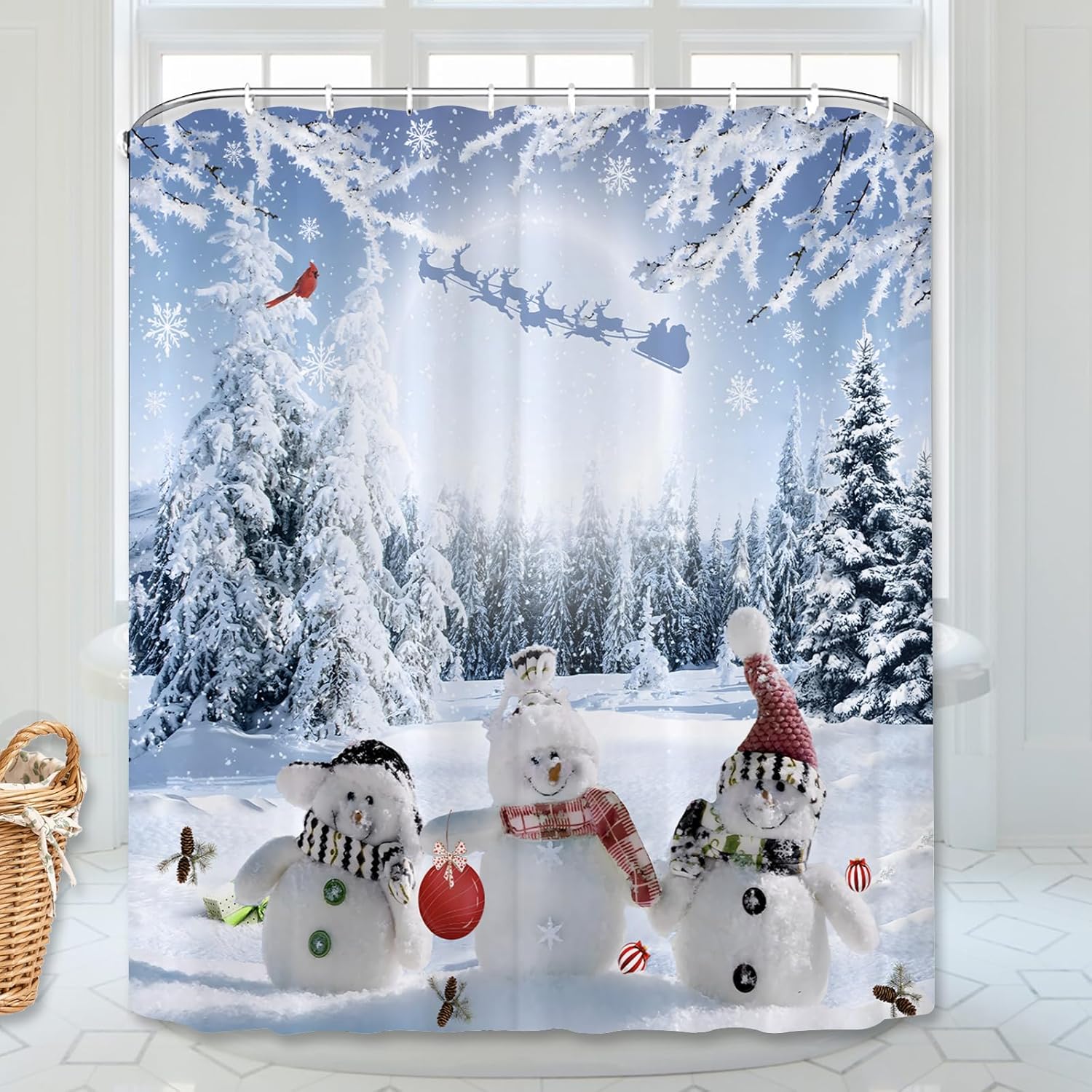 Christmas Shower Curtain Snowflake Bathroom Curtain, Merry Christmas Bathroom Decoration Blue Cartoon Snowman Bathroom Decor W60H190(CM)-1 Pcs
Christmas Shower Curtain Snowflake Bathroom Curtain, Merry Christmas Bathroom Decoration Blue Cartoon Snowman Bathroom Decor W60H190(CM)-1 Pcs
