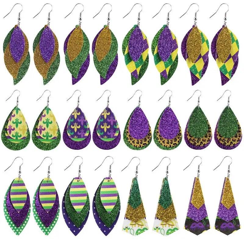 Праздничные серьги Mardi Gras для женщин, фиолетовые, зеленые и золотые кожаные серьги Brincos Carnival, товары для Марди Гра
Праздничные серьги Mardi Gras для женщин, фиолетовые, зеленые и золотые кожаные серьги Brincos Carnival, товары для Марди Гра